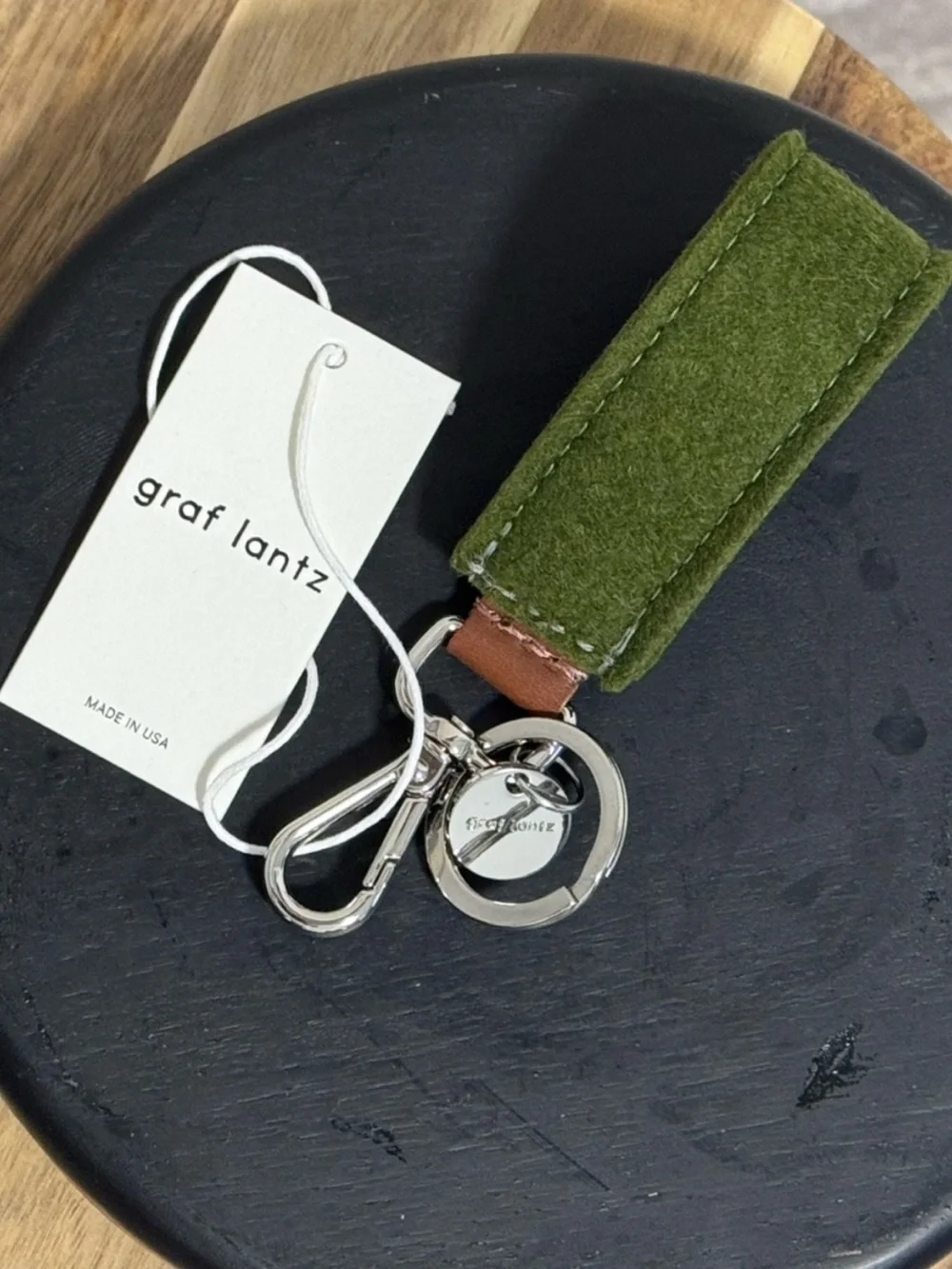 NWT Graf Lantz Merino Wool Loop Key Fob Moss Green